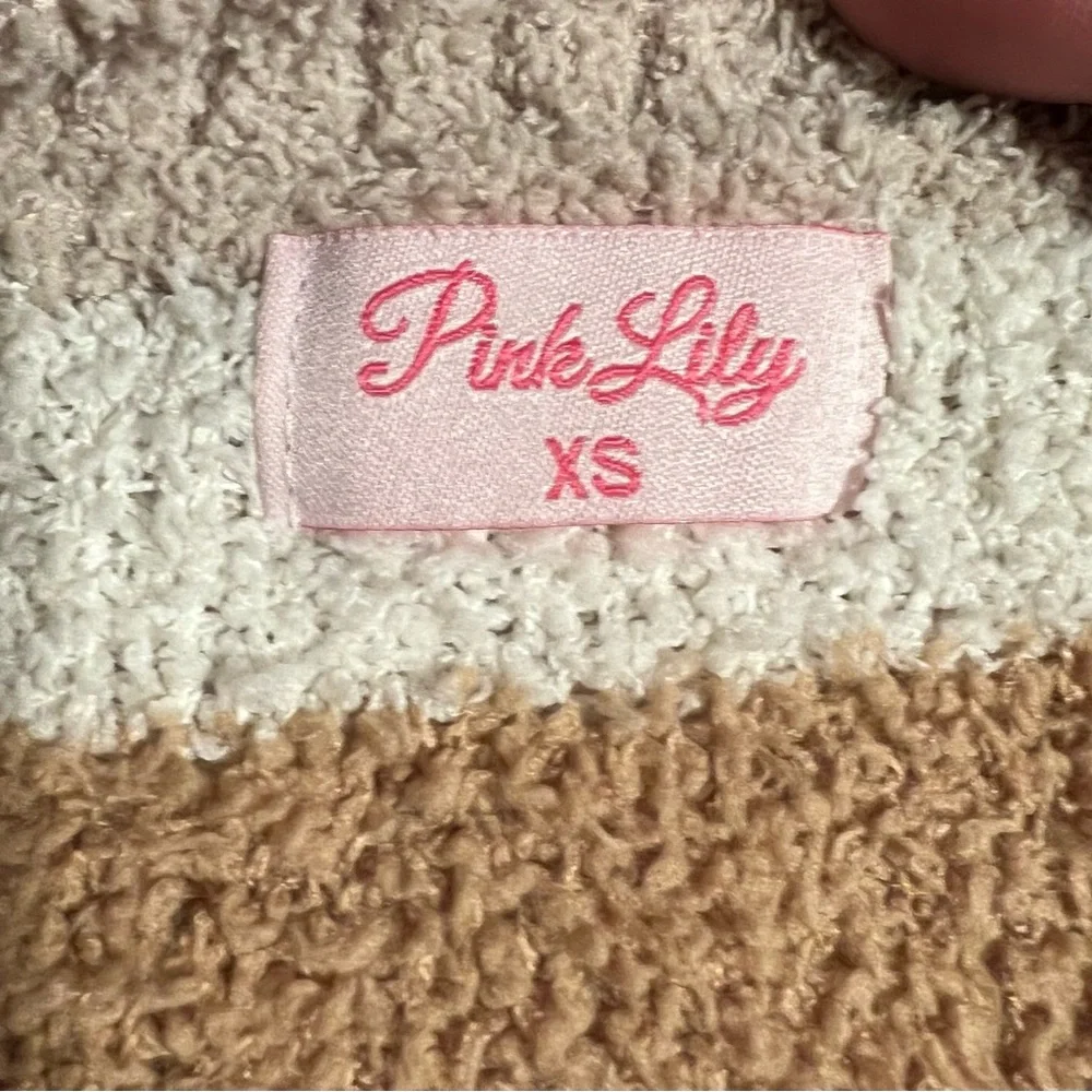 Pink Lily Checkered Brown, Beige and Cream Teddy Bear Sweater - Picture 2 of 4